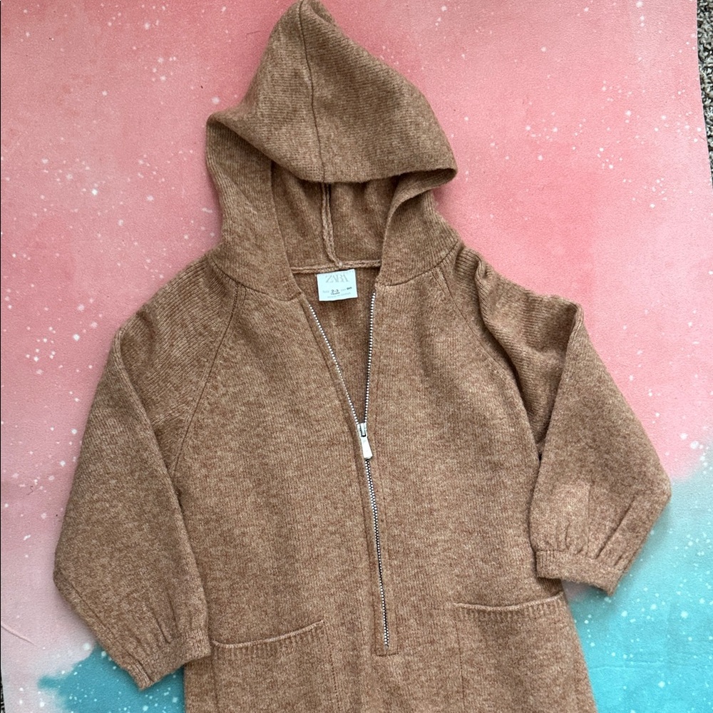 Kids Zara Tan brown Hooded jumpsuit new 2-3 yo